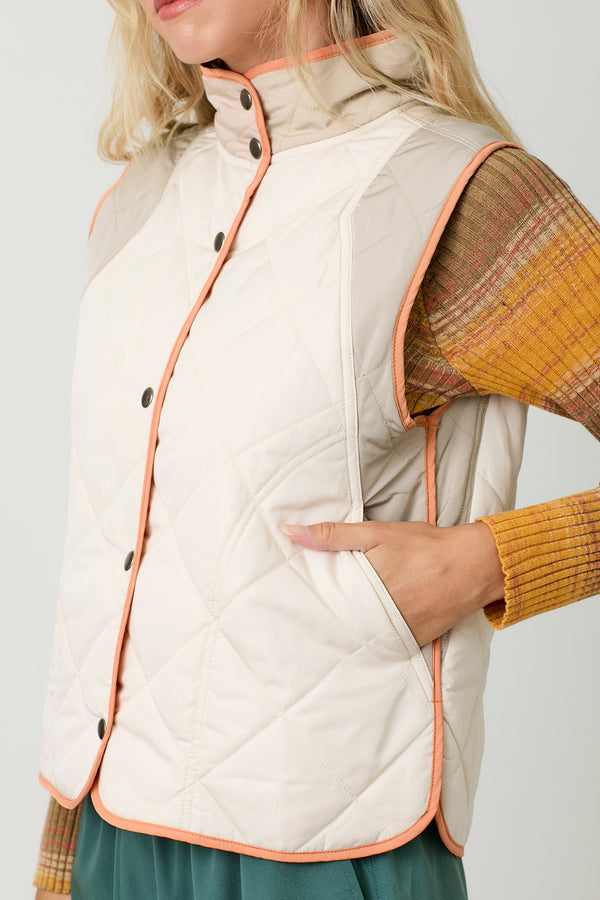 Colorblock Quilted Vest Ivory Mix