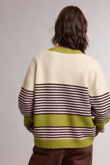 Striped Colorblock Sweater Cardigan Avocado + Espresso