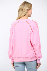 Contrast Piping Detail Raglan Sweatshirt Bubblegum Pink