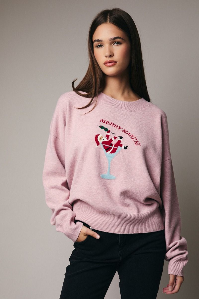 Merry Martini Graphic Sweater Pink