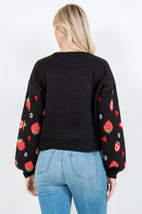 Strawberries Buttoned Sweater Cardi Black