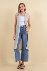 Open Knit Sweater Vest Duster Natural