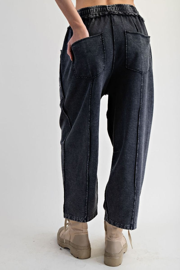 Mineral Washed Terry Knit Barrel Pants Black