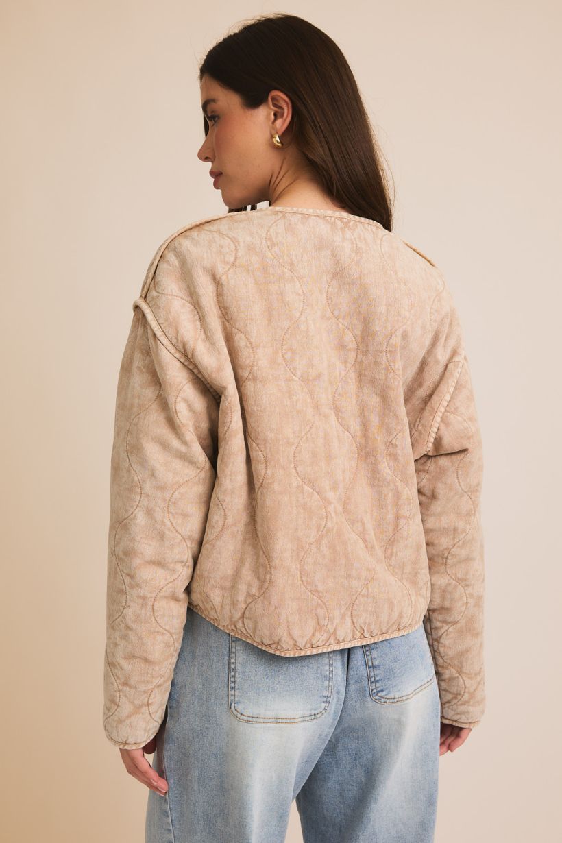 Button Down Quilted Cropped Jacket Mocha