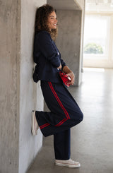 Wide Leg Pleated Side Stripe Trouser Deep Midnight Stripe