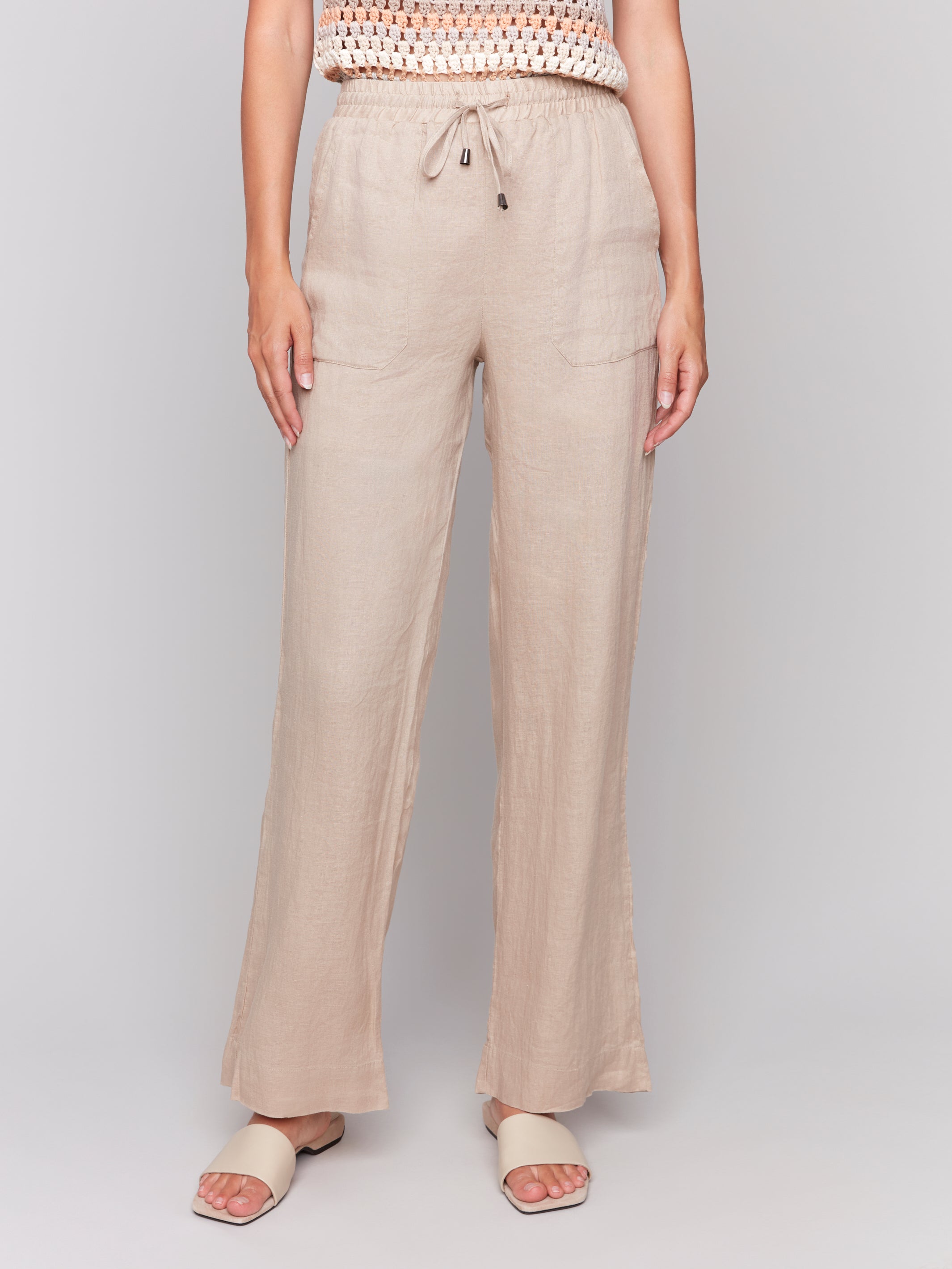 Pull On Linen Wide Leg Pants Biscuit
