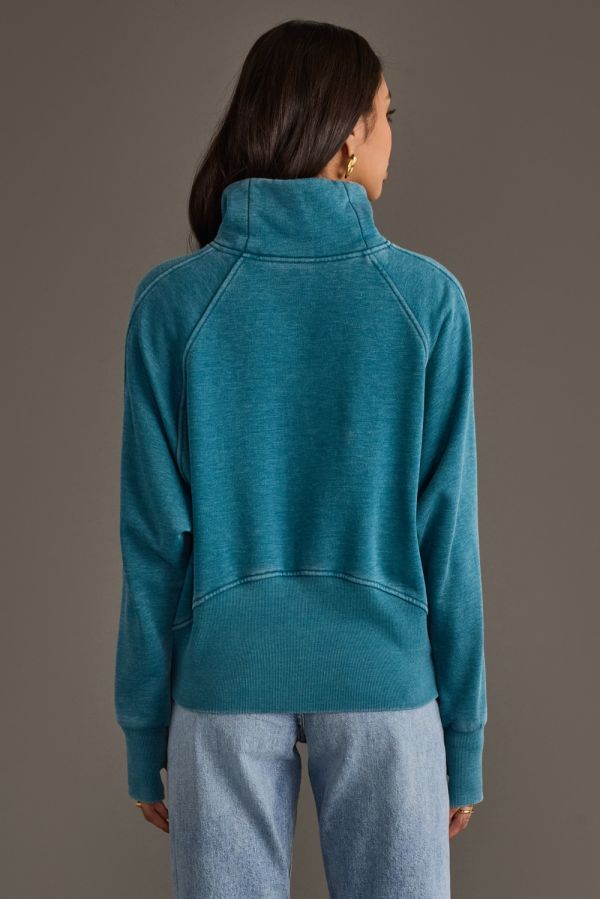 Cropped Funnel Neck 1/4 Zip Sweatshirt Teal