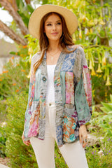 Multi Floral Patch Kimono Grey