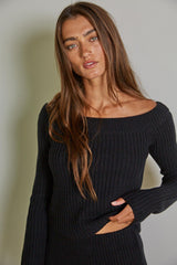 Jaelyn Boat Neck Top Black
