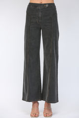Contrast Stitch Triple Pintuck High Waist Flare Pants Black