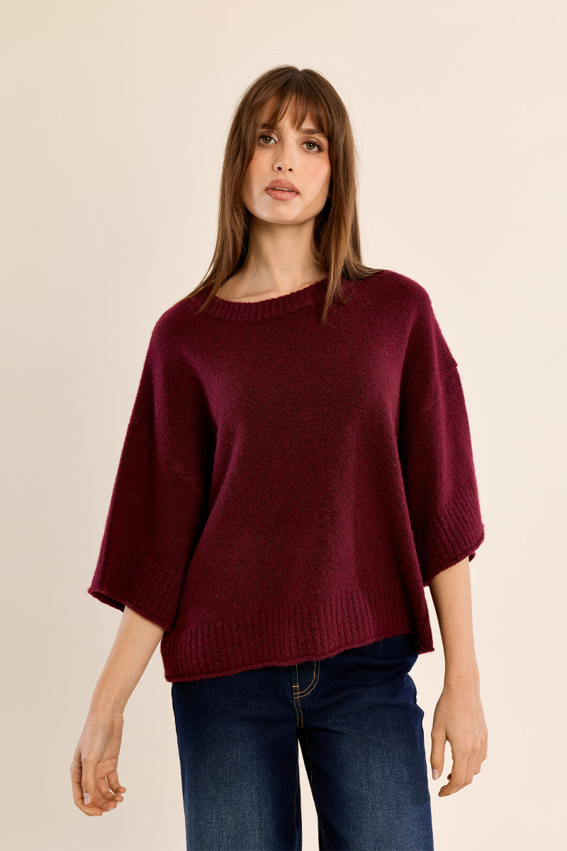 Oversize Short Sleeve Sweater Dark Red