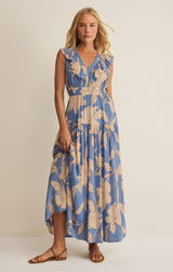 Malene Bloom Floral Maxi Dress Lake Blue