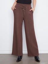 Elastic Waist Pintuck Wide Leg Pants Heather Espresso