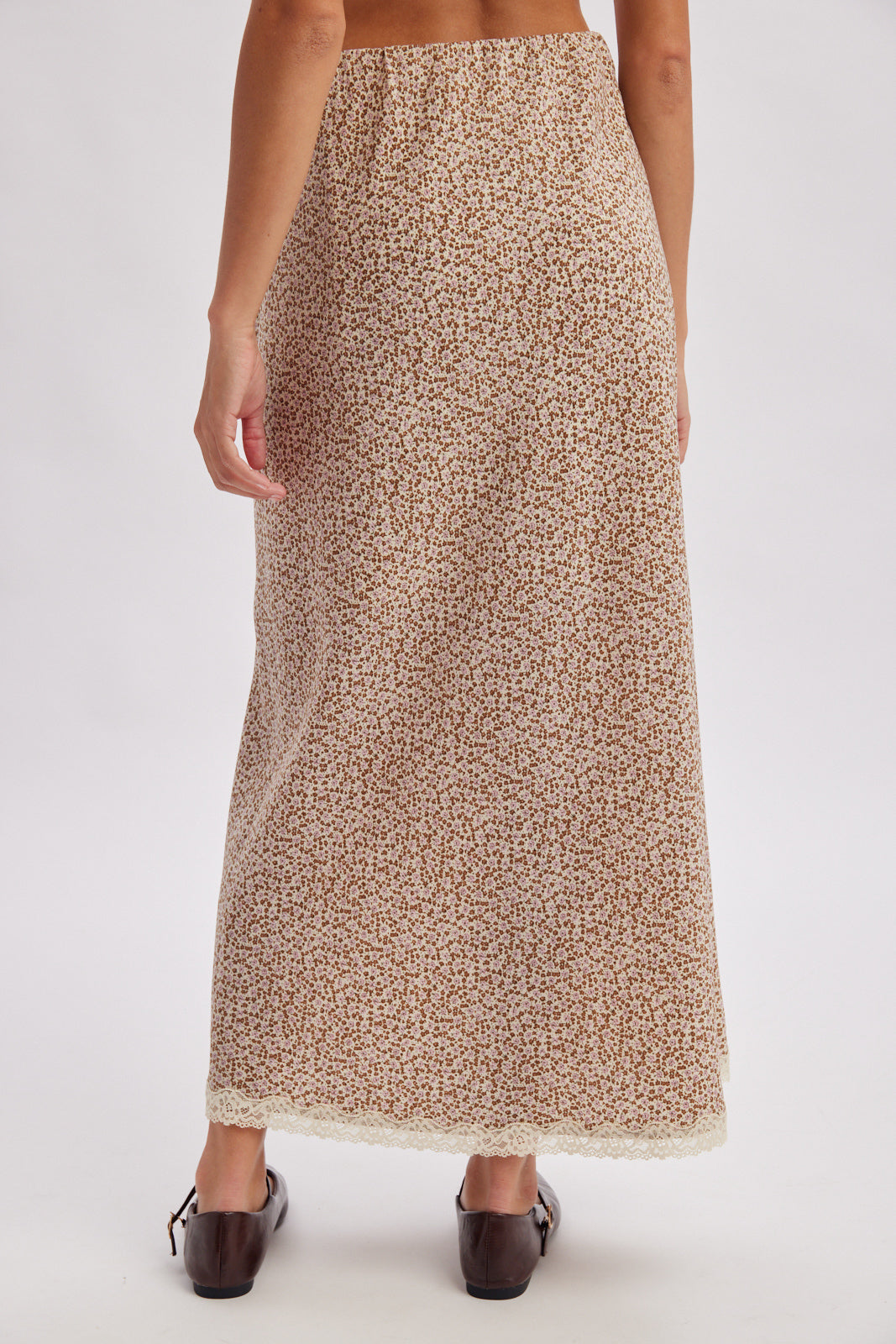 Lace Trim Ditsy Floral Midi Skirt Mint + Pink