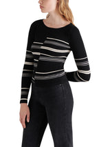 Joanne Boat Neck Mixed Stripe Ribbed Sweater Black Multi