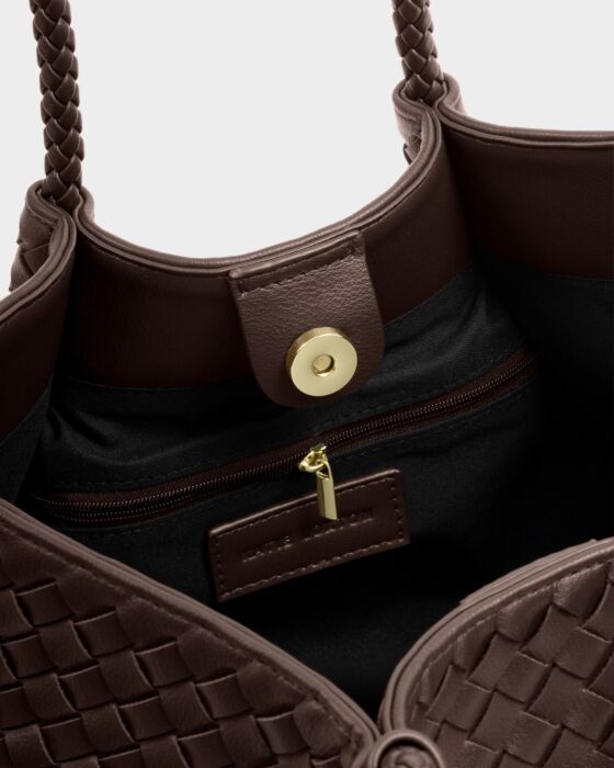 Nova Woven Small Shoulder Tote Chocolate