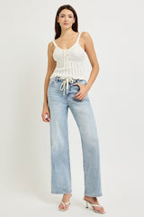 Baggy Tie Waist Stripe Side Jeans Light