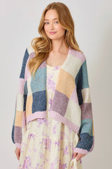 Color Mosaic Open Cardigan Lavender + Emerald