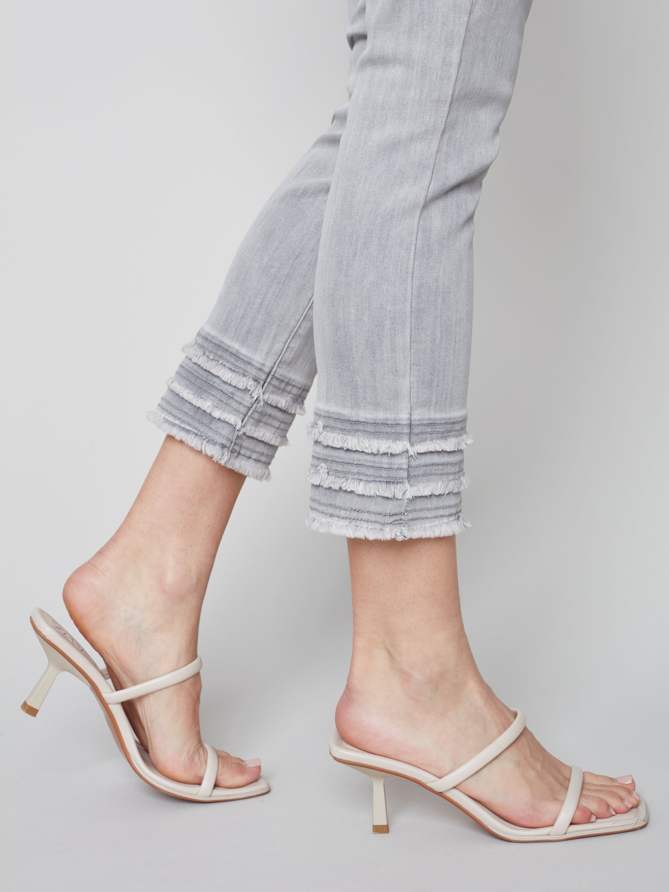 Frayed Hem Twill Pant Soft Grey