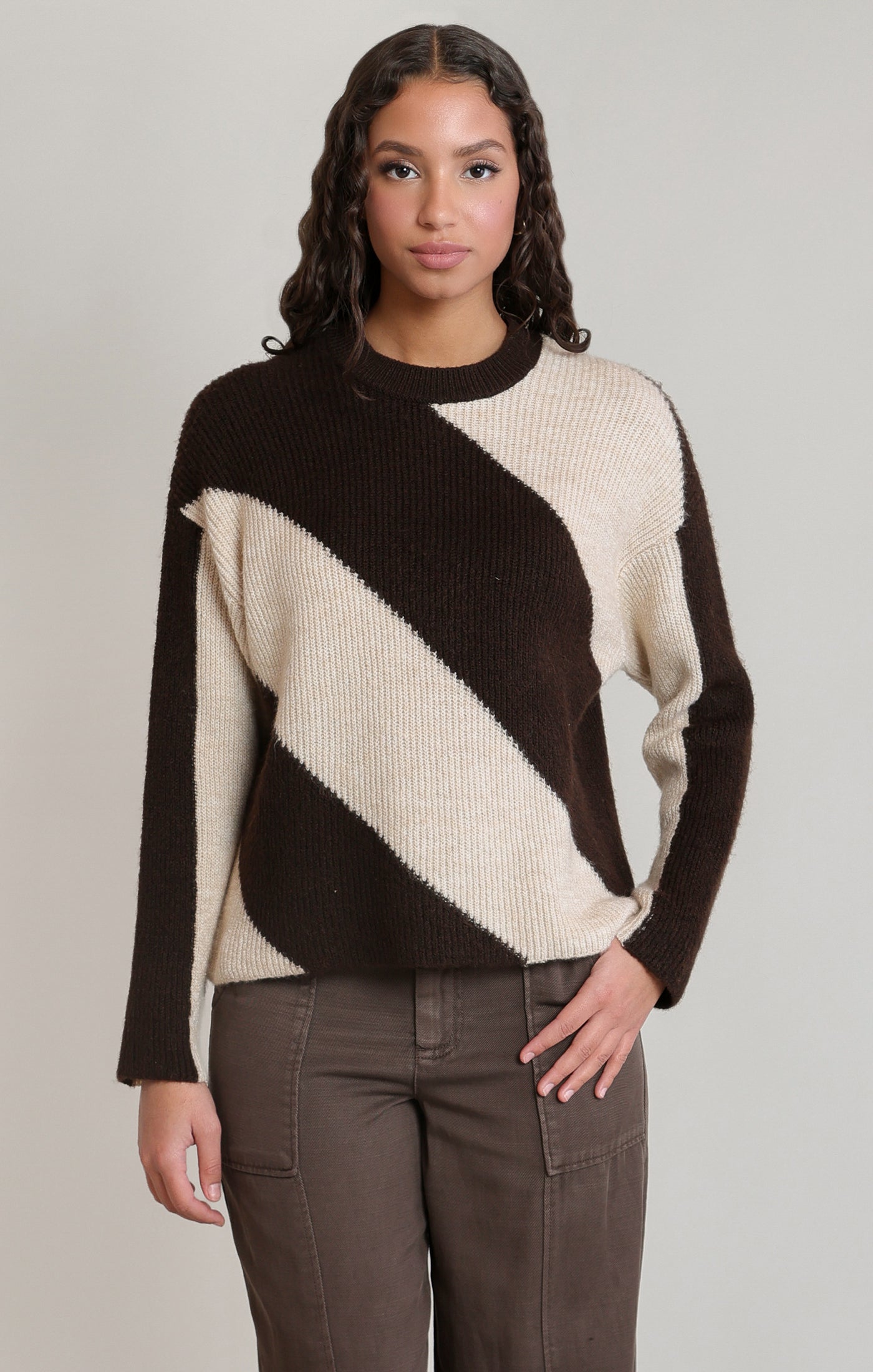 Diagonal Stripe Sweater Brown + Oat