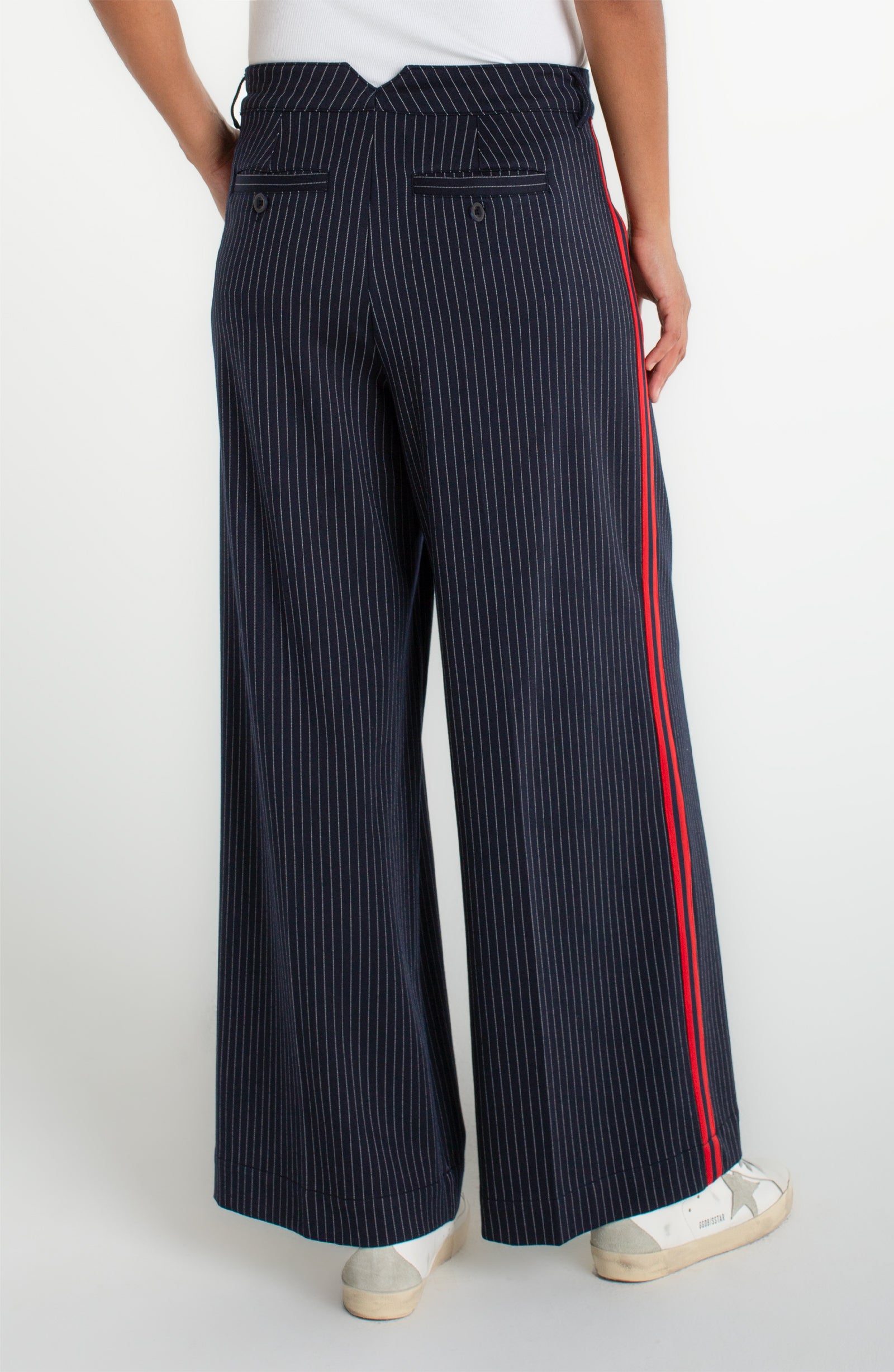 Wide Leg Pleated Side Stripe Trouser Deep Midnight Stripe