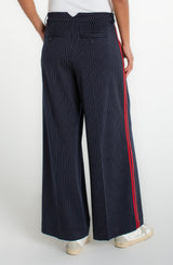 Wide Leg Pleated Side Stripe Trouser Deep Midnight Stripe