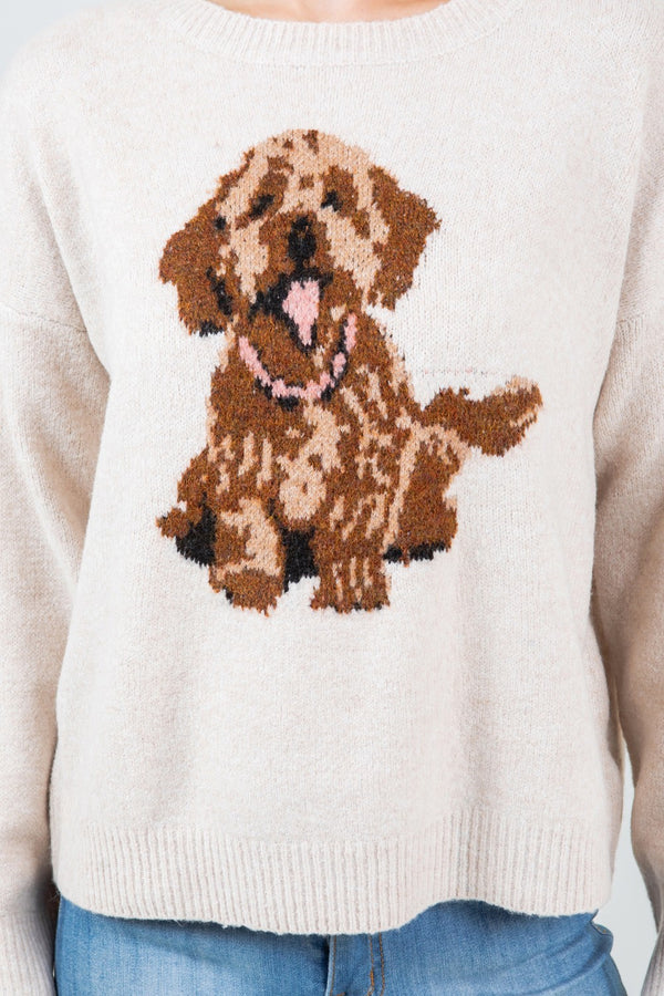 Doodle Dog Pullover Sweater Taupe