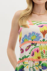 Botanical Printed Rickrack Mini Dress Peach Green