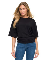 Ruched Detail Half Sleeve Top Black