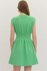 Cap Sleeve Pleated Waist Dress Green