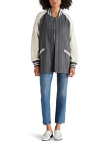 Skylie Brushed Pinstripe Stadium Jacket Grey