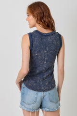 Exposed Seam Ribbed Tank Washed Navy