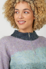 Tech Colorblocked Pull Over Sweater Seafoam + Lavender