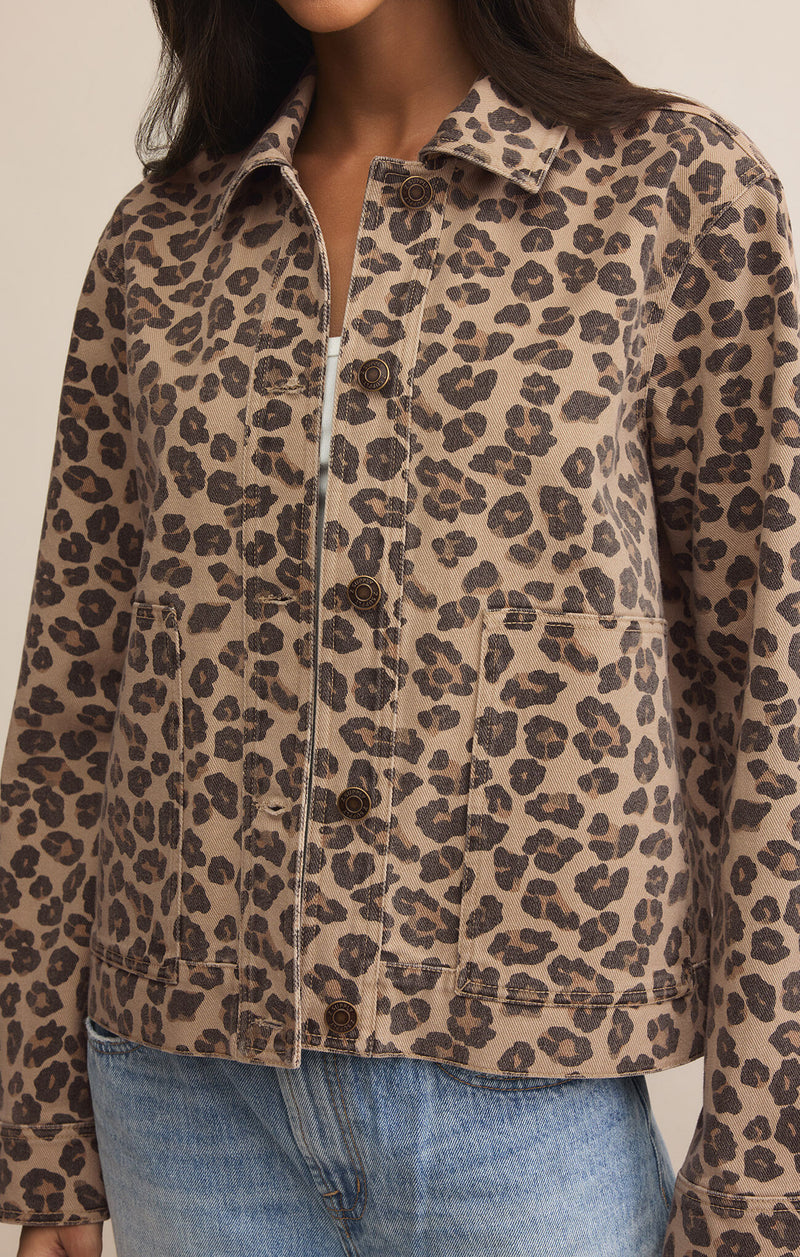Bel Air Leopard Denim Jacket Desert Tan