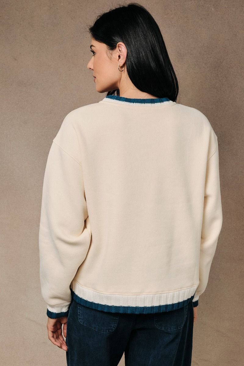 Lake Tahoe Embroidered Sweatshirt Cream + Teal