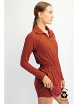 Butter Soft Quarter Zip Skirt Romper Dark Terracotta
