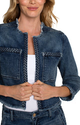 Braid Detail Fray Hem Crop Denim Jacket Ponderay