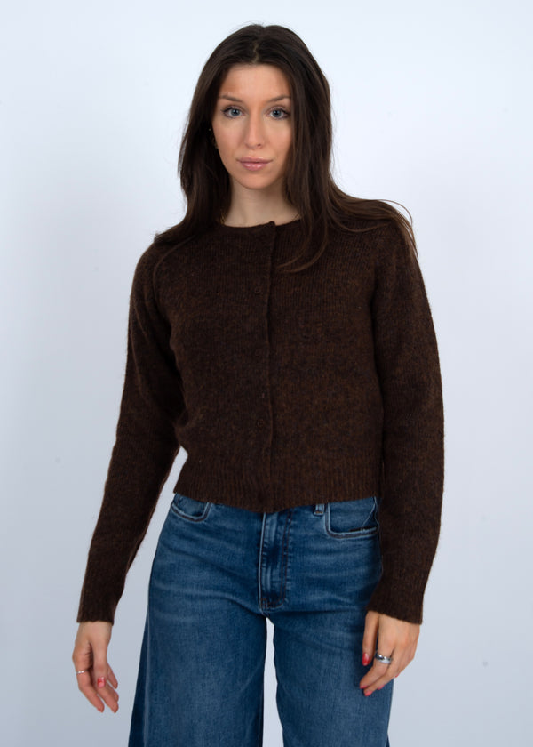 Bergos Buttoned Sweater Cardi Brown Melange