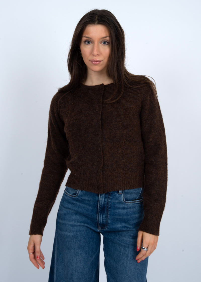Bergos Buttoned Sweater Cardi Brown Melange