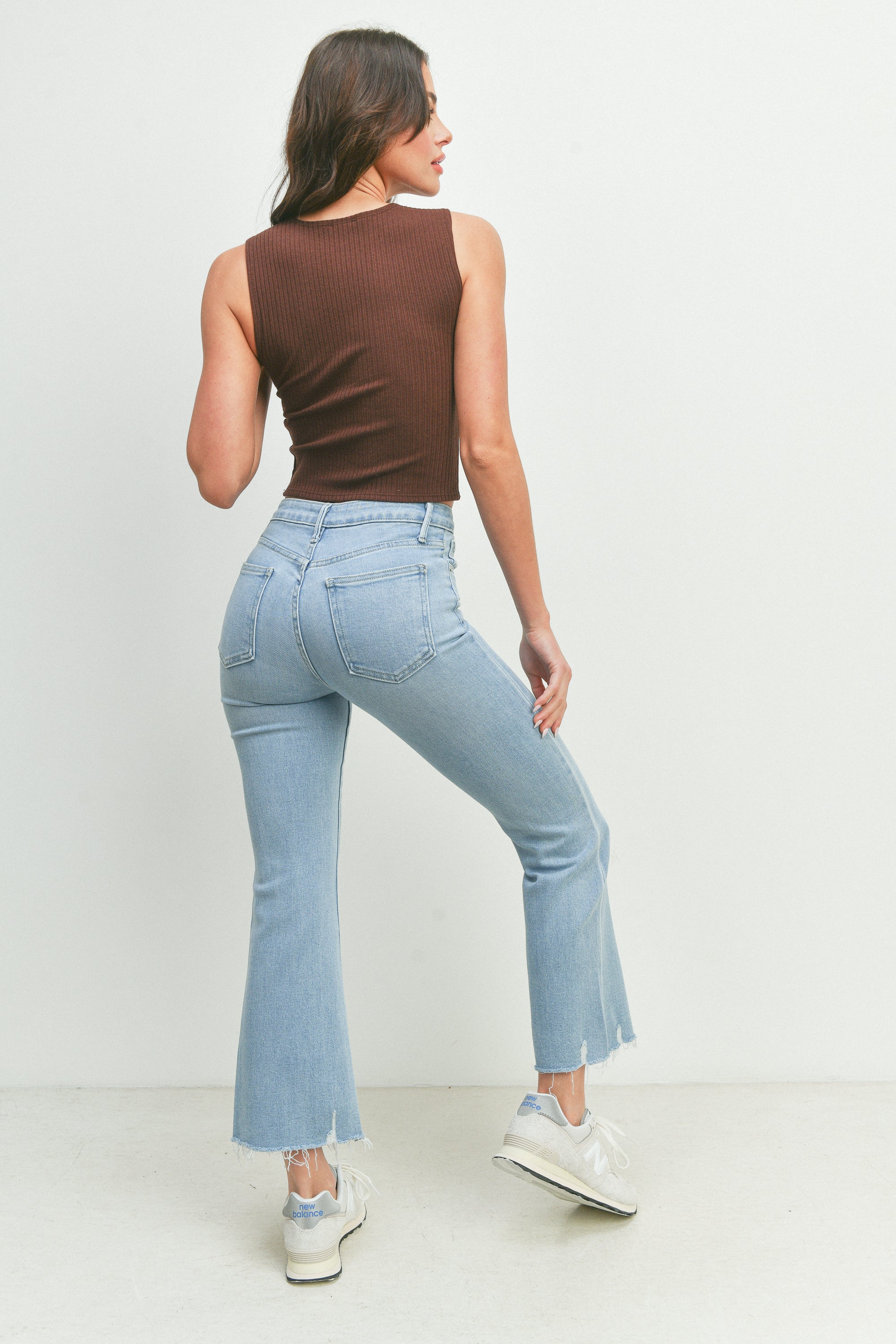 Distressed Hem Crop Flare Jeans Light