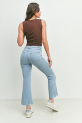 Distressed Hem Crop Flare Jeans Light