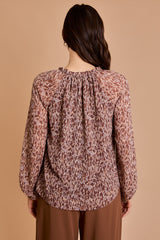Long Sleeve Tie Neck Abstract Leopard Print Blouse Mocha Abstract