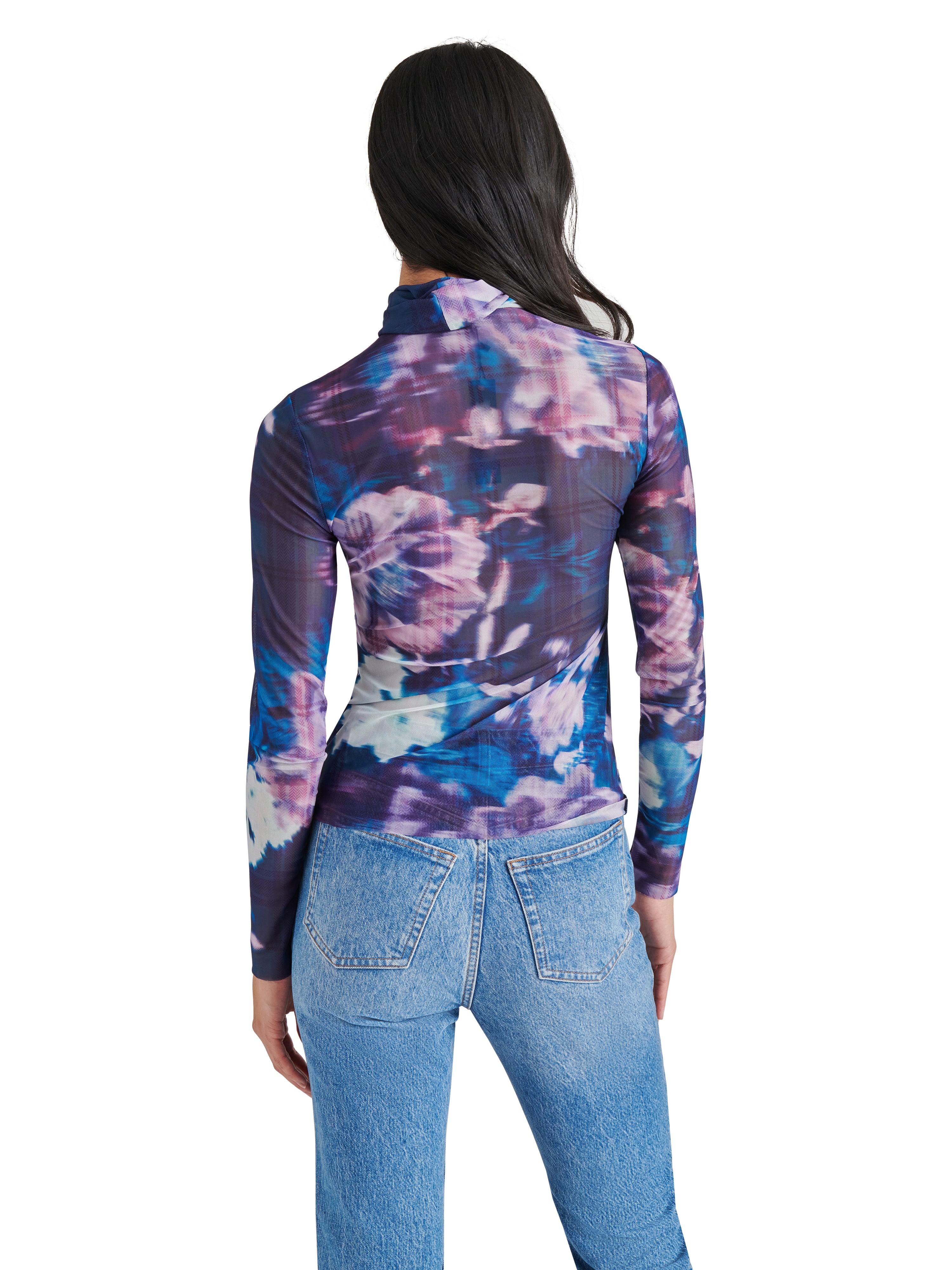 Fiona Printed Mesh Long Sleeve Top Medieval Blue