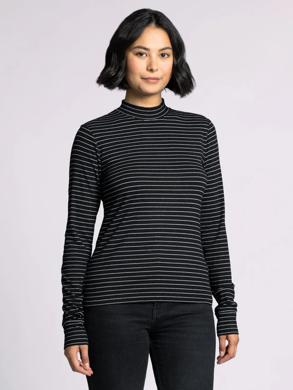 Liz Metallic Stripe Top Black Metallic Silver