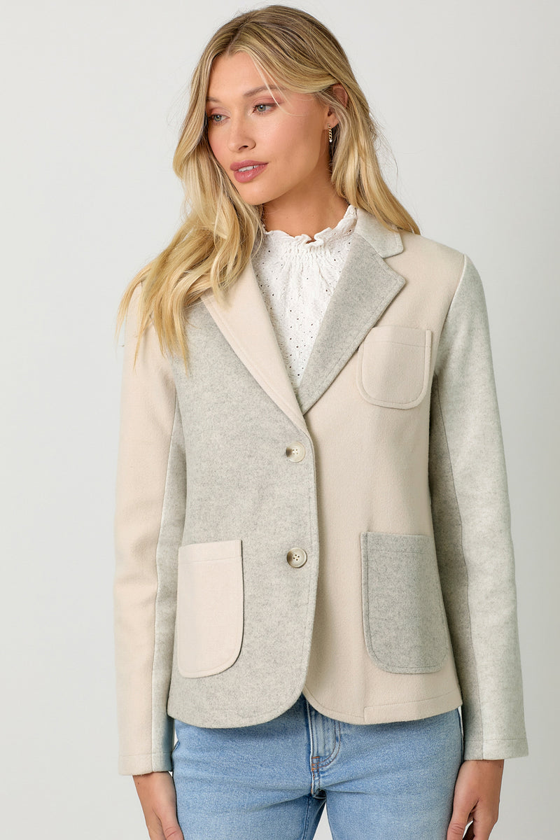 Colorblock Multi Pocket Sport Coat Oatmeal