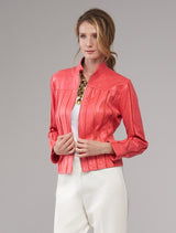 Stripe Lace Detail Leather Jacket Coral