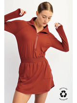 Butter Soft Quarter Zip Skirt Romper Dark Terracotta