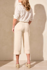 Brooke Girlfriend Cuffed Wide Leg Jeans Ecru