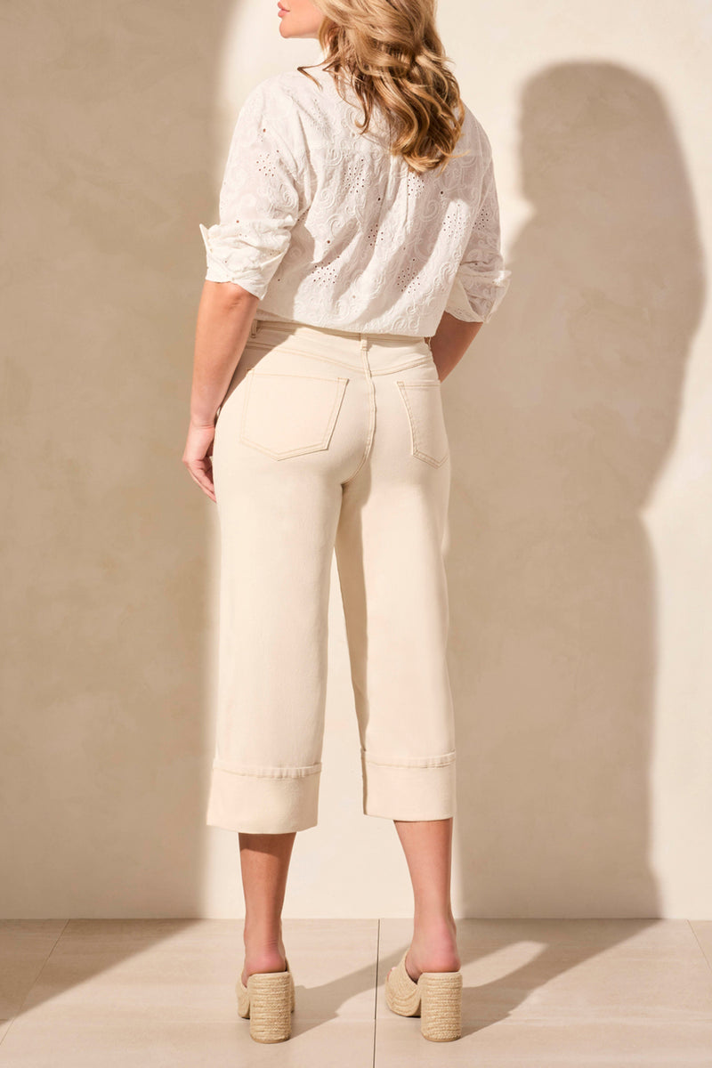 Brooke Girlfriend Cuffed Wide Leg Jeans Ecru