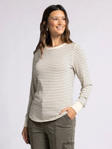 Stacy Long Sleeve Top White Swan Black Stripe